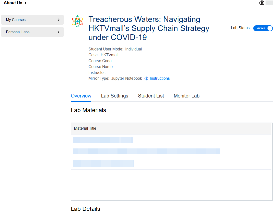 Overview tab on lab page